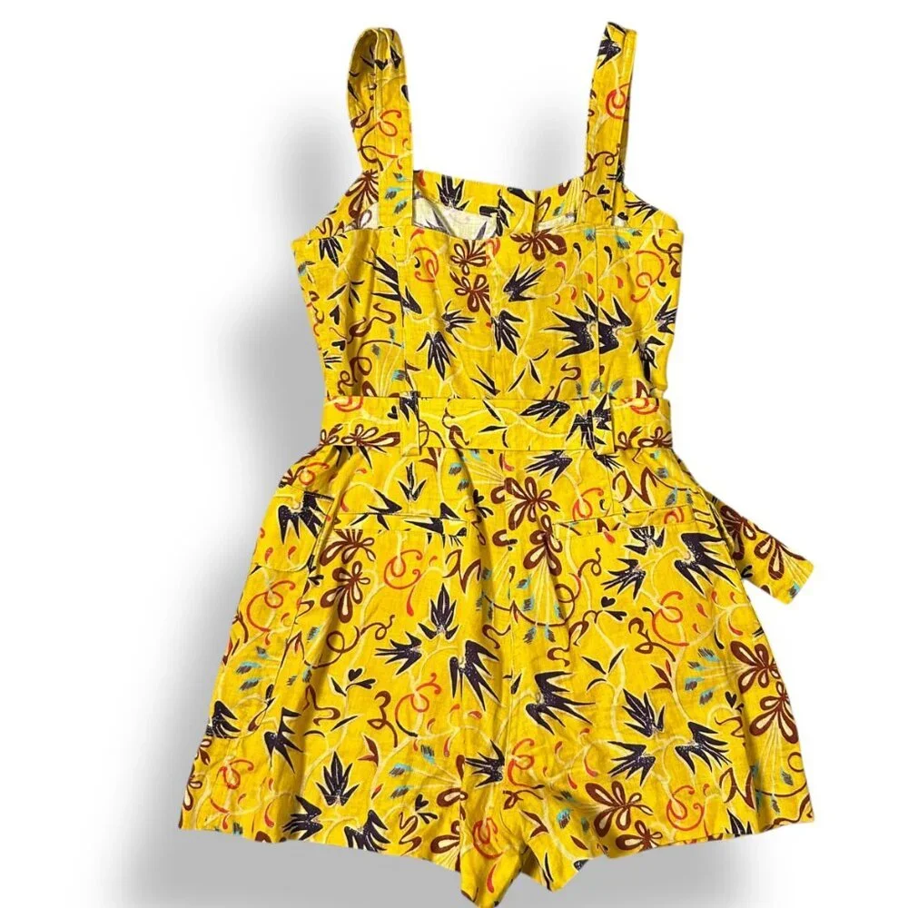 ALC Gilmour Romper Jumpsuit Women Sz 2 Yellow Printed Linen Sleeveless Playsuit